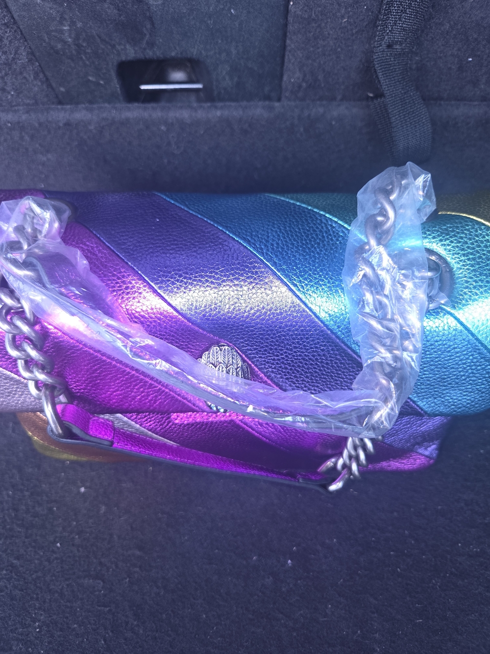 Kurt Geiger Iridescent Quilted Crossbody in Purple, Blue, Pink - Picture 2 of 7